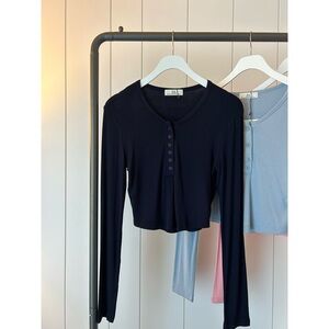 Blue Long Sleeve Button-Up Top